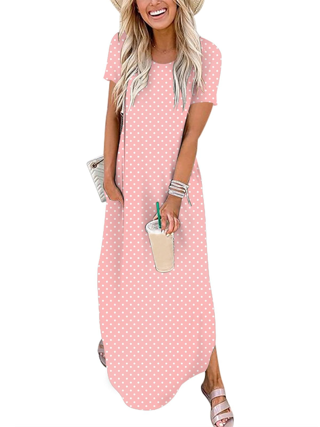 Womens Summer Maxi Dress Short Sleeve Casual Loose Long T Shirt Dresses Split Vacation Beach Sundress Travel Outfits