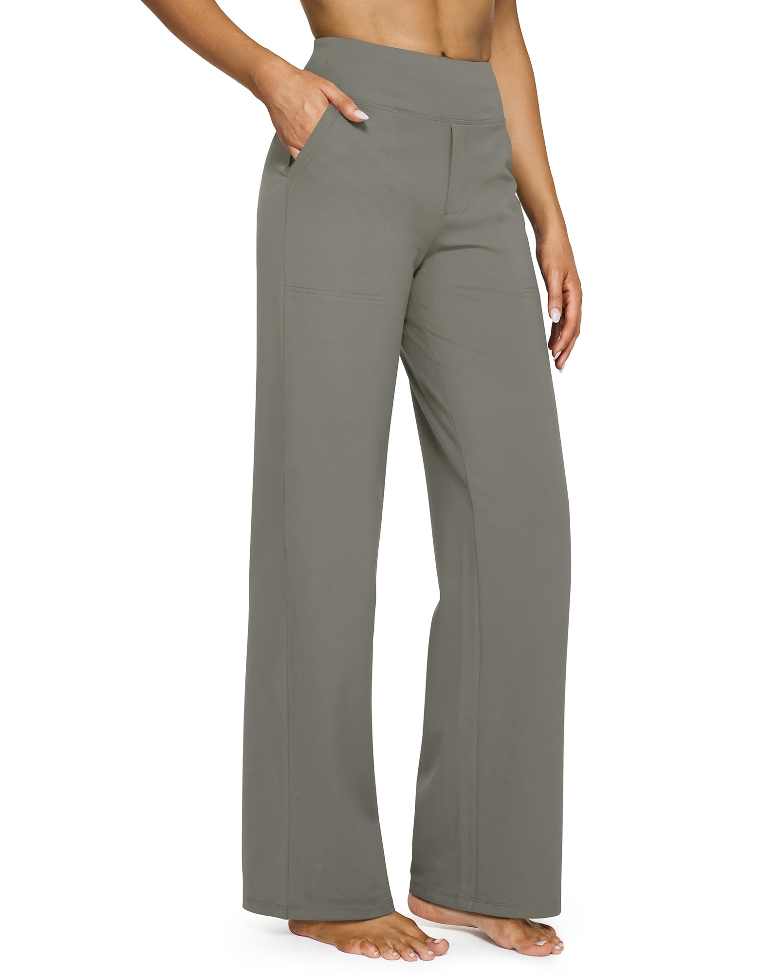 Yoga Pants for Women Wide Leg Pants with Pockets High Waisted | Moisture Wicking, Soft Comfortable Feel, 4-Way Stretch, Faux Fly, Faux Back Pockets, Yoga, Work & Casual Wear