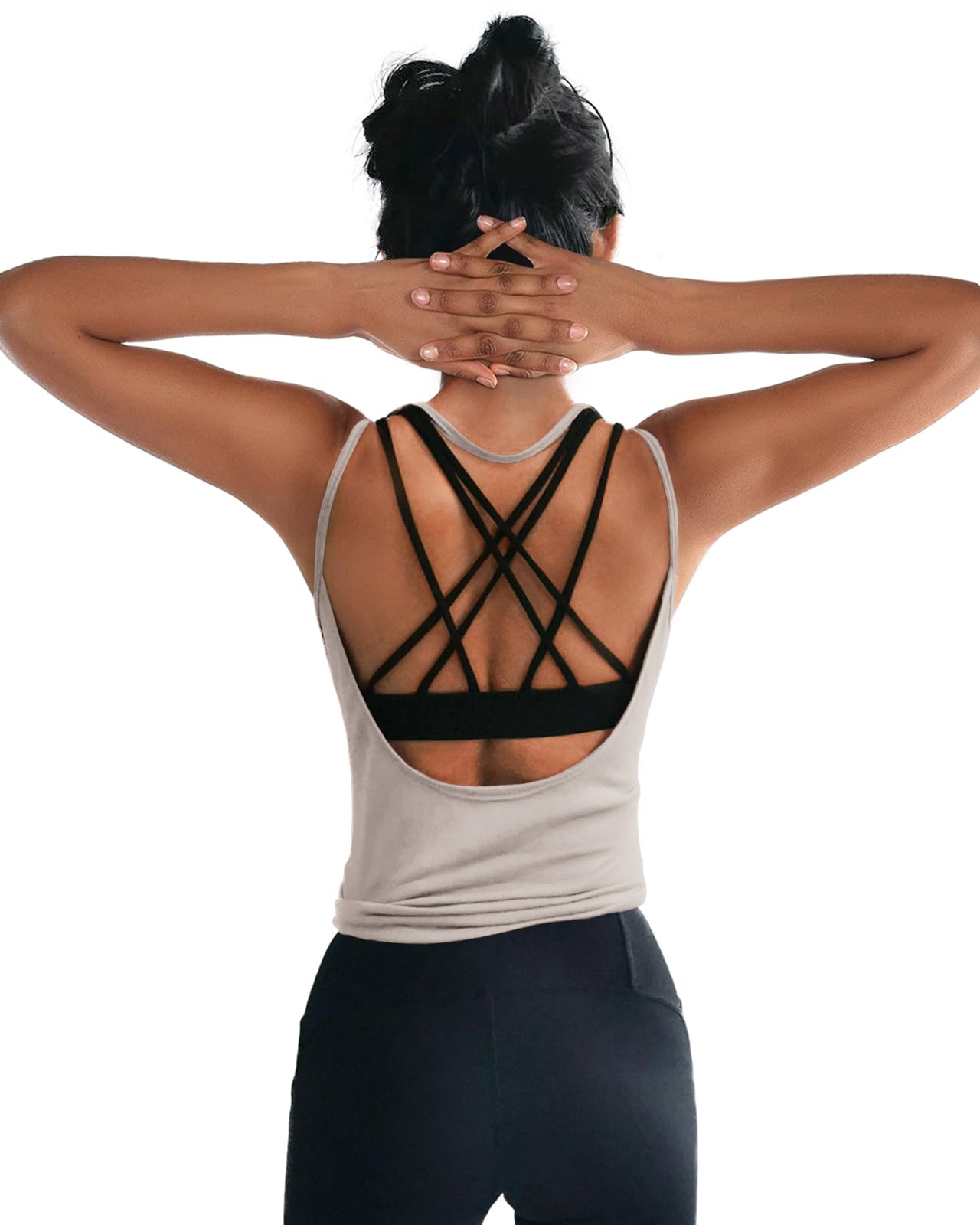Womens Summer Workout Tops Sexy Backless Yoga Shirts Open Back Activewear Running Sports Gym Tank Tops