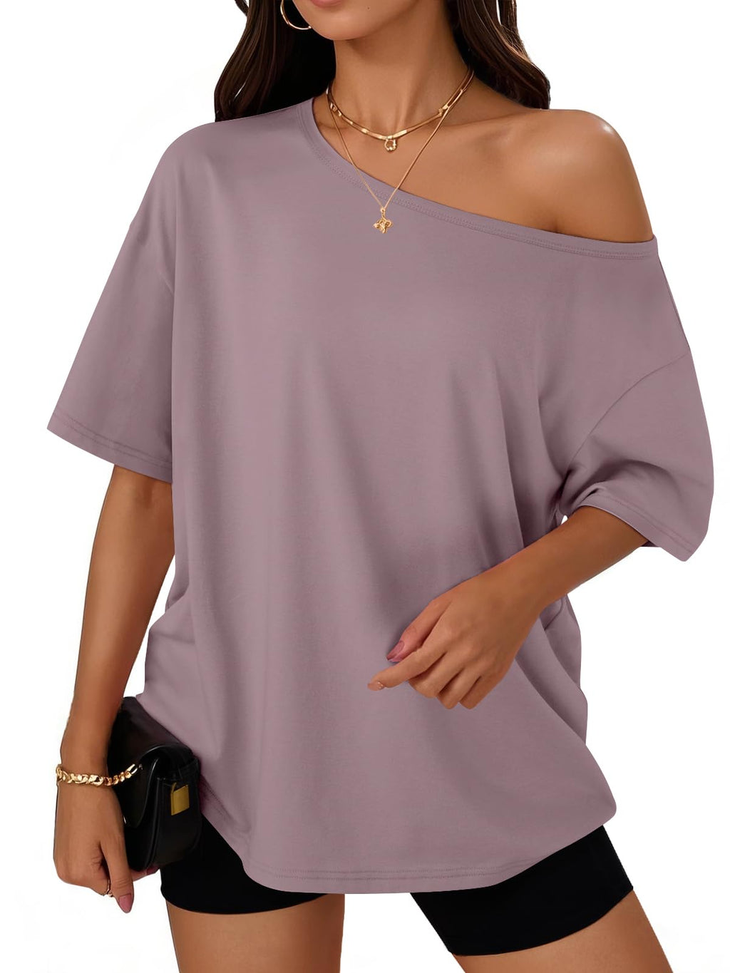 Womens Off the Shoulder Tops Oversized Summer T-Shirts 2026 | Breathable comfort stretch fabric, short sleeve, basic oversized tees, casual workout gym, y2k going out clothes