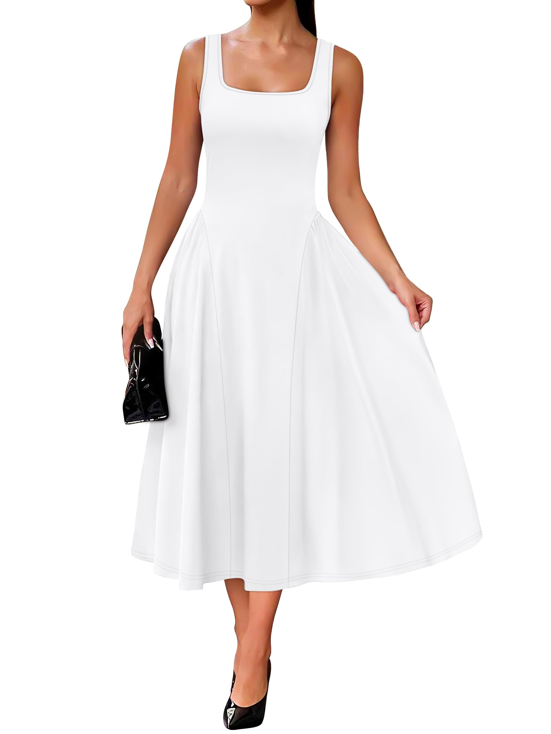 Summer Dresses for Women Square Neck Corset A Line Maxi Dress Ruffle Ruched Waist Flowy Outfits