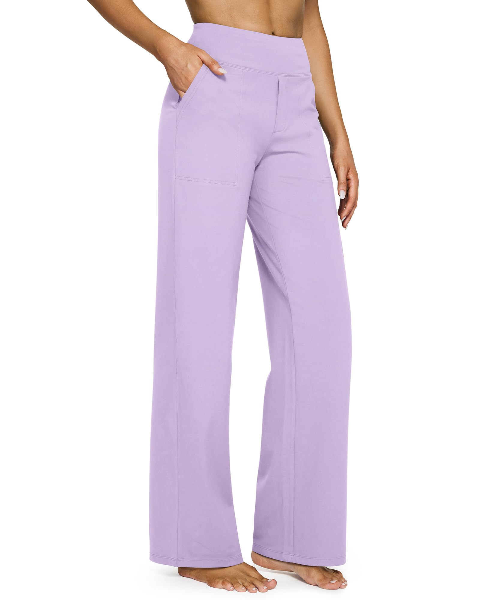 Yoga Pants for Women Wide Leg Pants with Pockets High Waisted | Moisture Wicking, Soft Comfortable Feel, 4-Way Stretch, Faux Fly, Faux Back Pockets, Yoga, Work & Casual Wear
