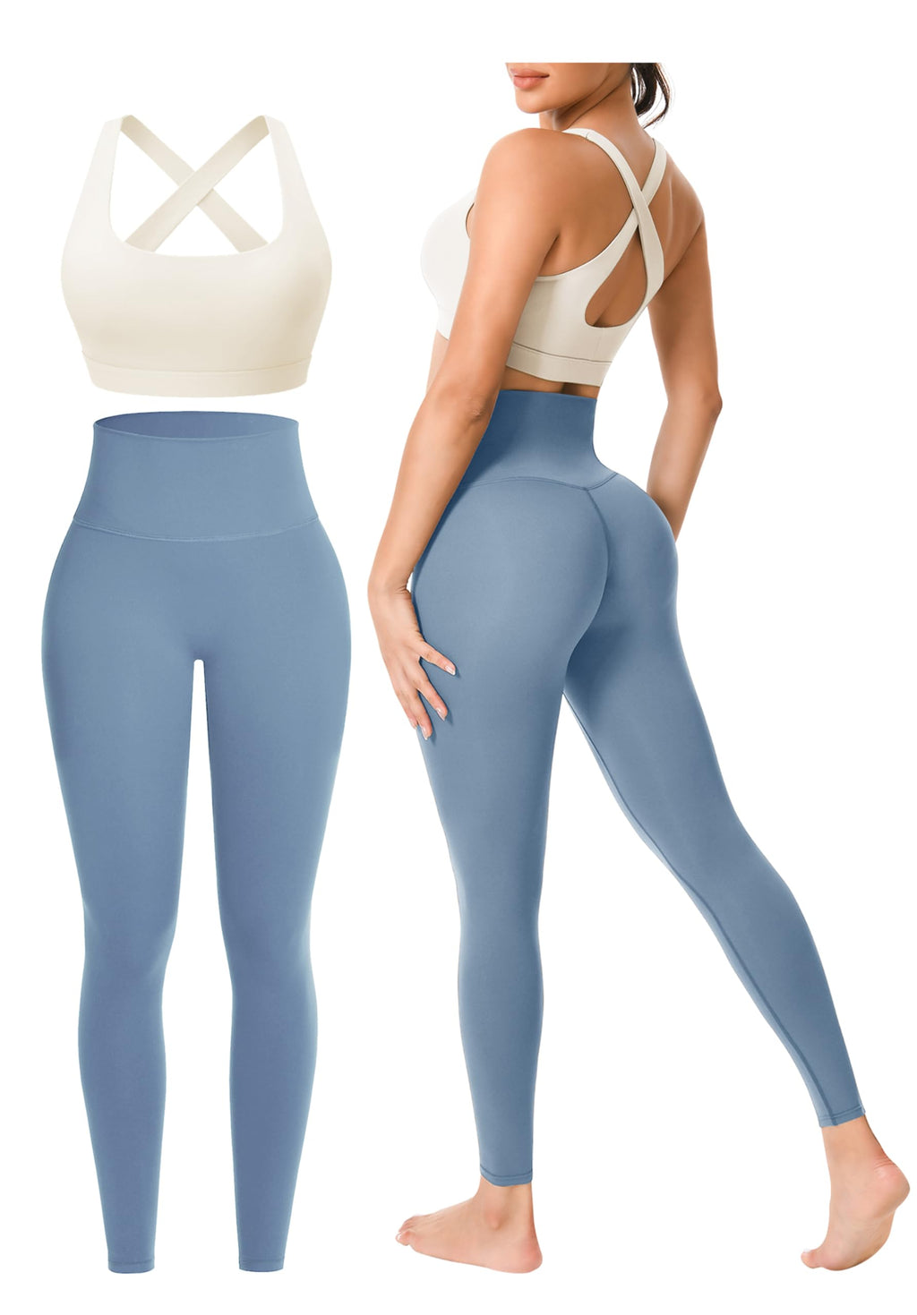 Workout Sets for Women 2 Pieces Seamless Yoga Legging Removable Bra Padding | Two Piece High-Waisted Butter Soft Activewear Plus Size Clothing Deportivo Para Mujer, Sports Supportive Cute Casual Clothes