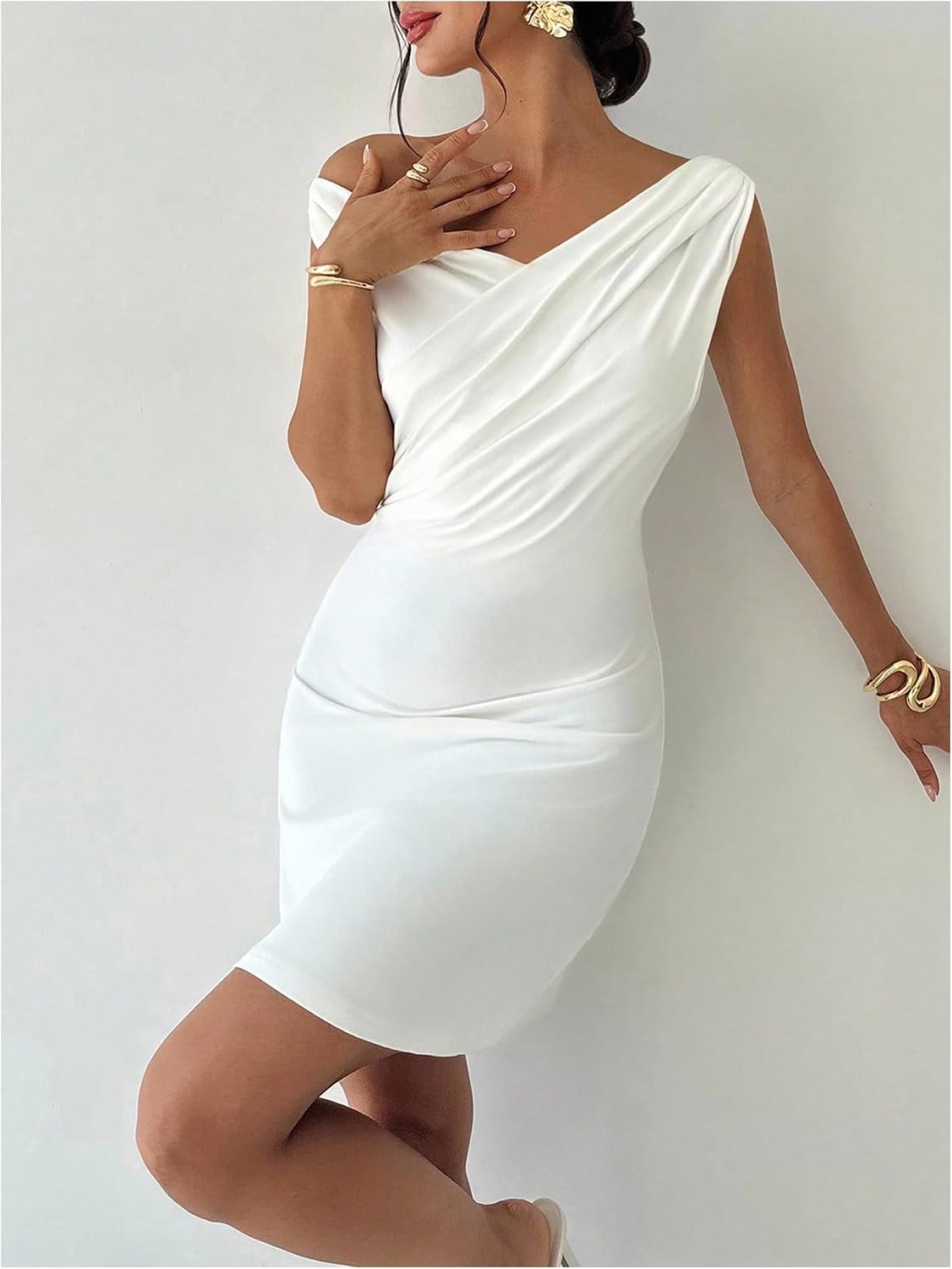 Women's Off The Shoulder Mini Dress Birthday Cocktail Dress | Wedding Guest Mini Dress, Sexy Sleeveless Ruched Bodycon Pencil, Elegant Party Prom Formal Outfits