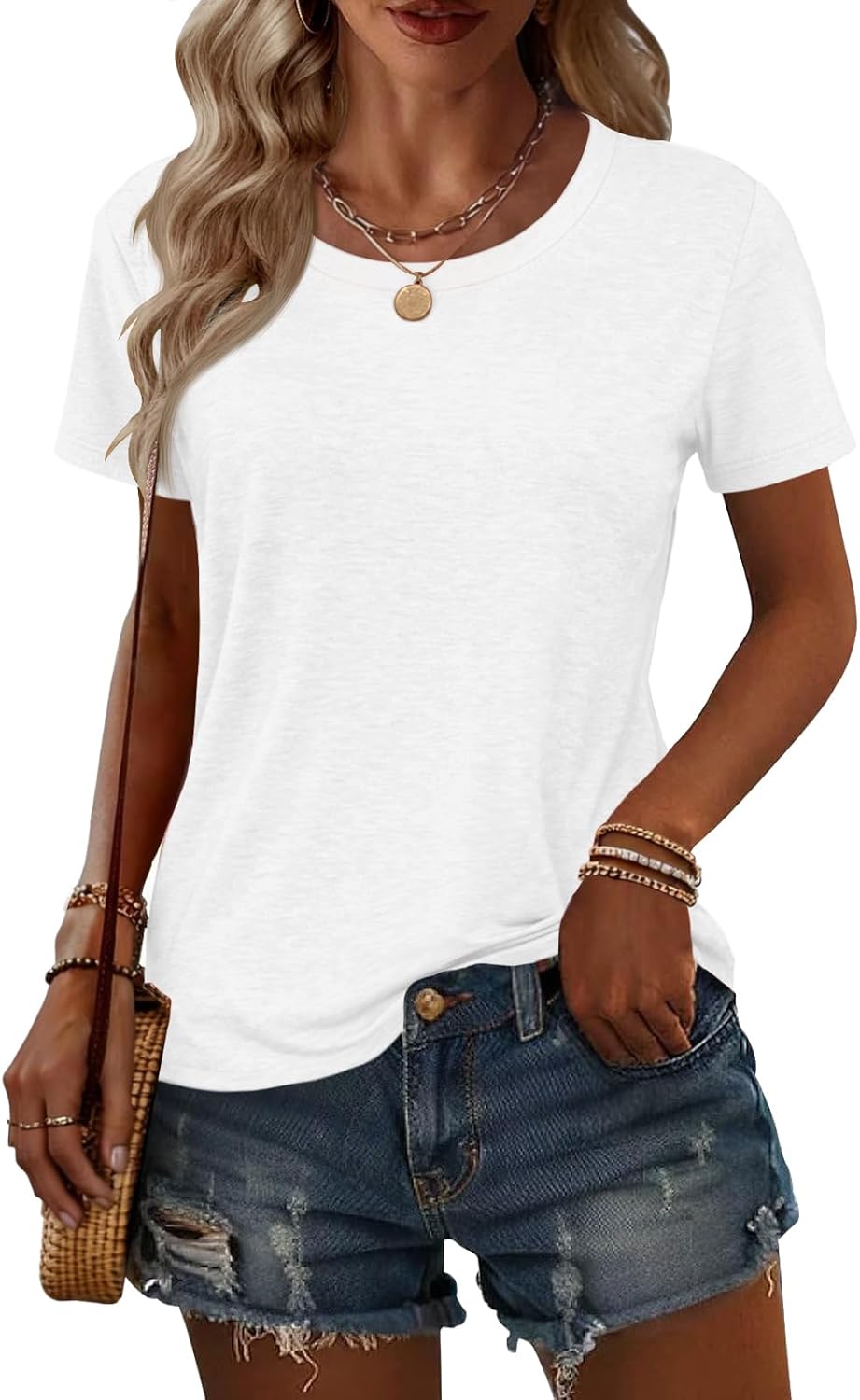 2PCS Women Short Sleeve T Shirts Crew Neck Solid Soft Basic Tee Casual Loose Fit Lightweight Summer Tops Clothes 2026