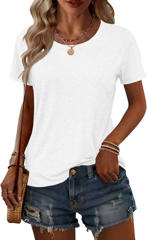 2PCS Women Short Sleeve T Shirts Crew Neck Solid Soft Basic Tee Casual Loose Fit Lightweight Summer Tops Clothes 2026