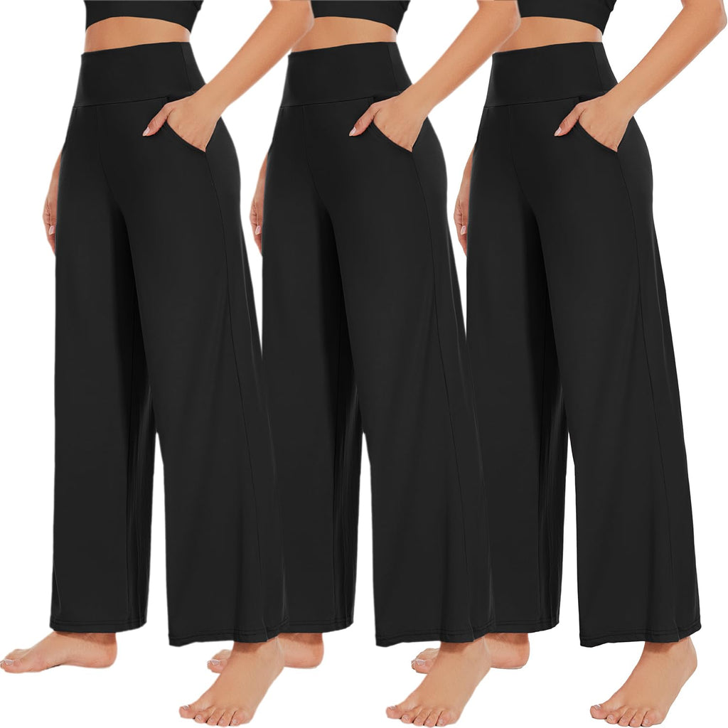 NEW Young 3 Pack Women's Wide Leg Pants with Pockets High Waist Loose Sweatpants Casual Lounge Yoga Workout Palazzo