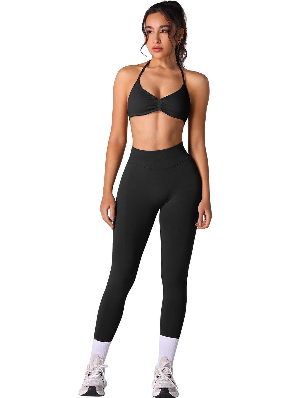 Workout Sets for Women 2 Piece Seamless Halter Sports Bra Scrunch Butt High Waist Leggings Gym Yoga Outfits