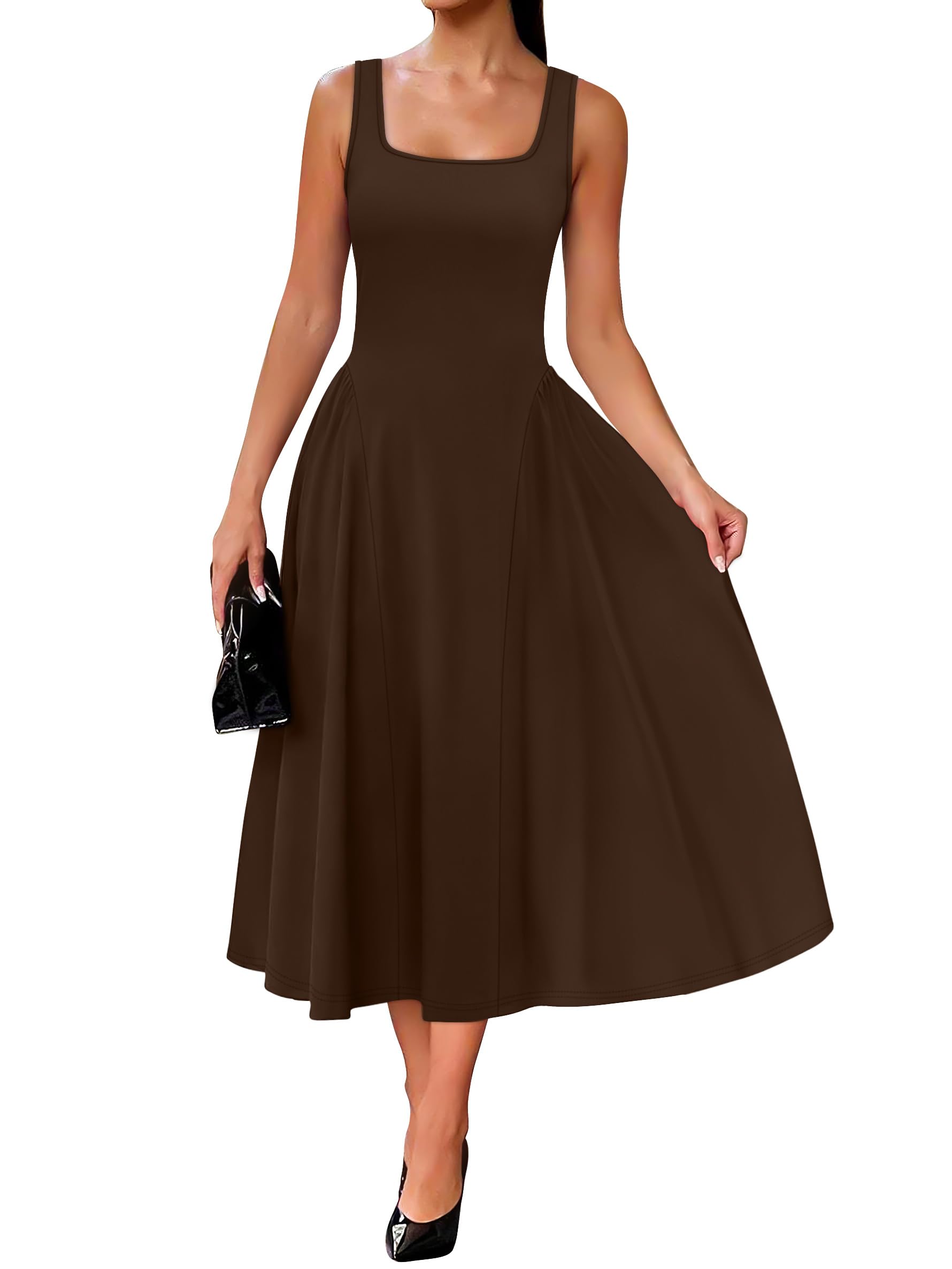 Summer Dresses for Women Square Neck Corset A Line Maxi Dress Ruffle Ruched Waist Flowy Outfits