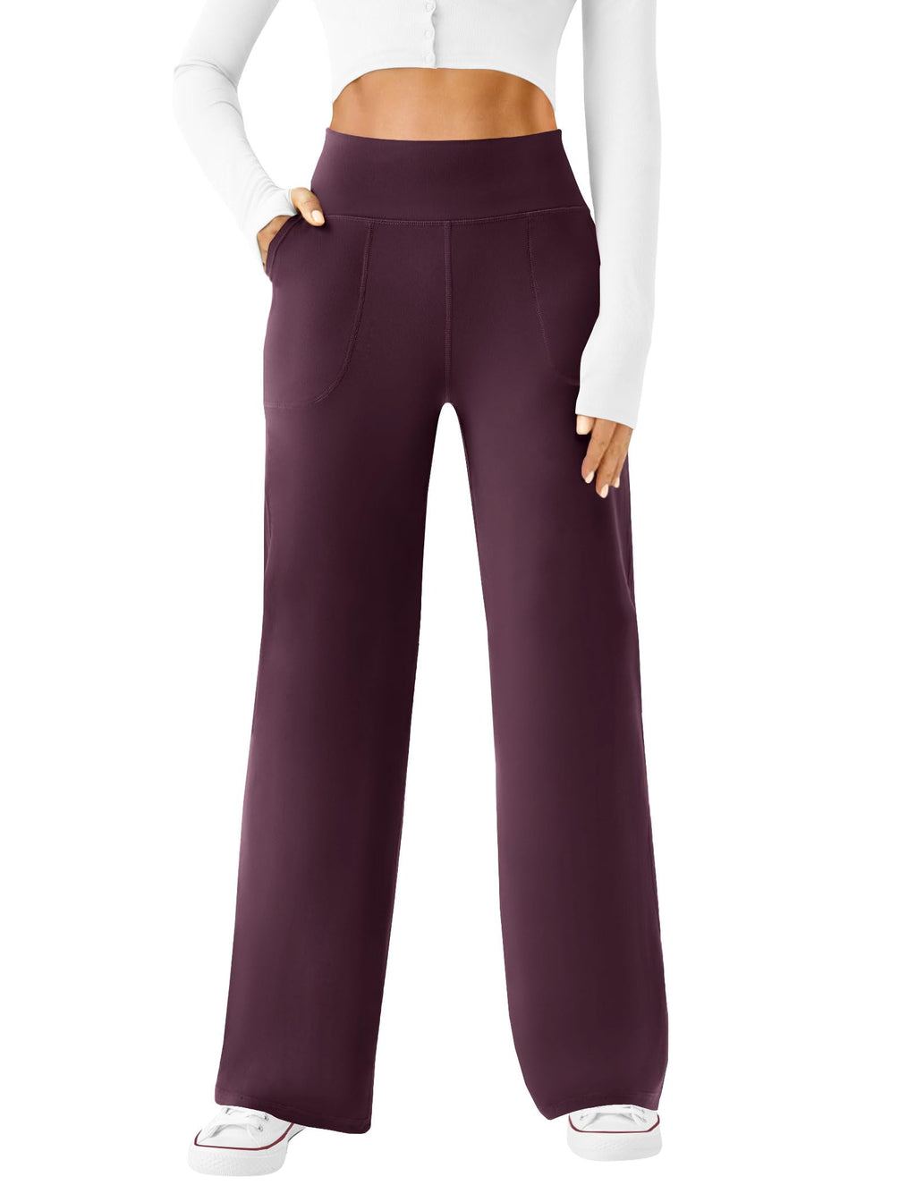 Womens Wide Leg Yoga Pants High Waist Casual Trousers with Pockets | Soft Stretchy Fabric, Two Pockets, Straight leg, Loose Dress Pants, Comfy Lounge Sweatpants for Yoga, Work, Travel, Workout