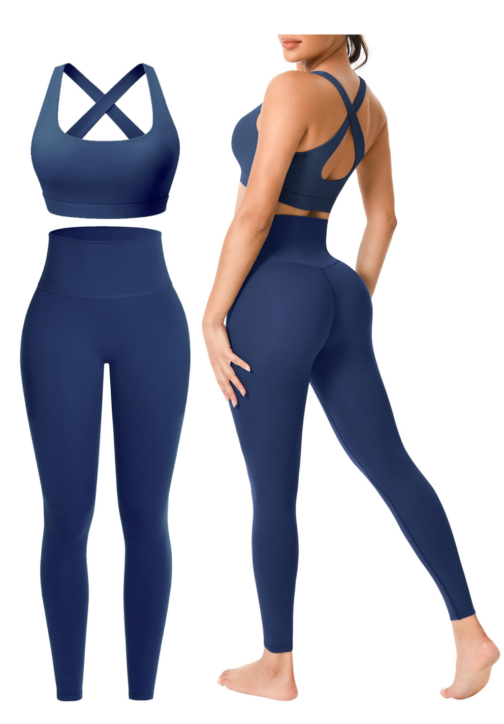 Workout Sets for Women 2 Pieces Seamless Yoga Legging Removable Bra Padding | Two Piece High-Waisted Butter Soft Activewear Plus Size Clothing Deportivo Para Mujer, Sports Supportive Cute Casual Clothes