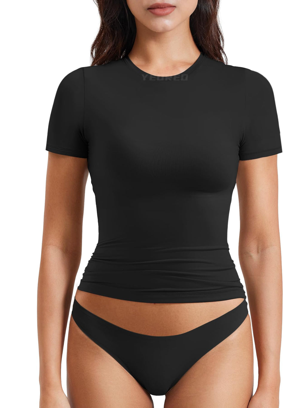 Women Fitted Workout Tops | T Shirts, Short Sleeve, Double Lined, Basic, Y2K, Crew Neck, Buttery Soft,Compression Crop
