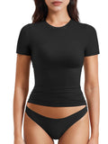 Women Fitted Workout Tops | T Shirts, Short Sleeve, Double Lined, Basic, Y2K, Crew Neck, Buttery Soft,Compression Crop