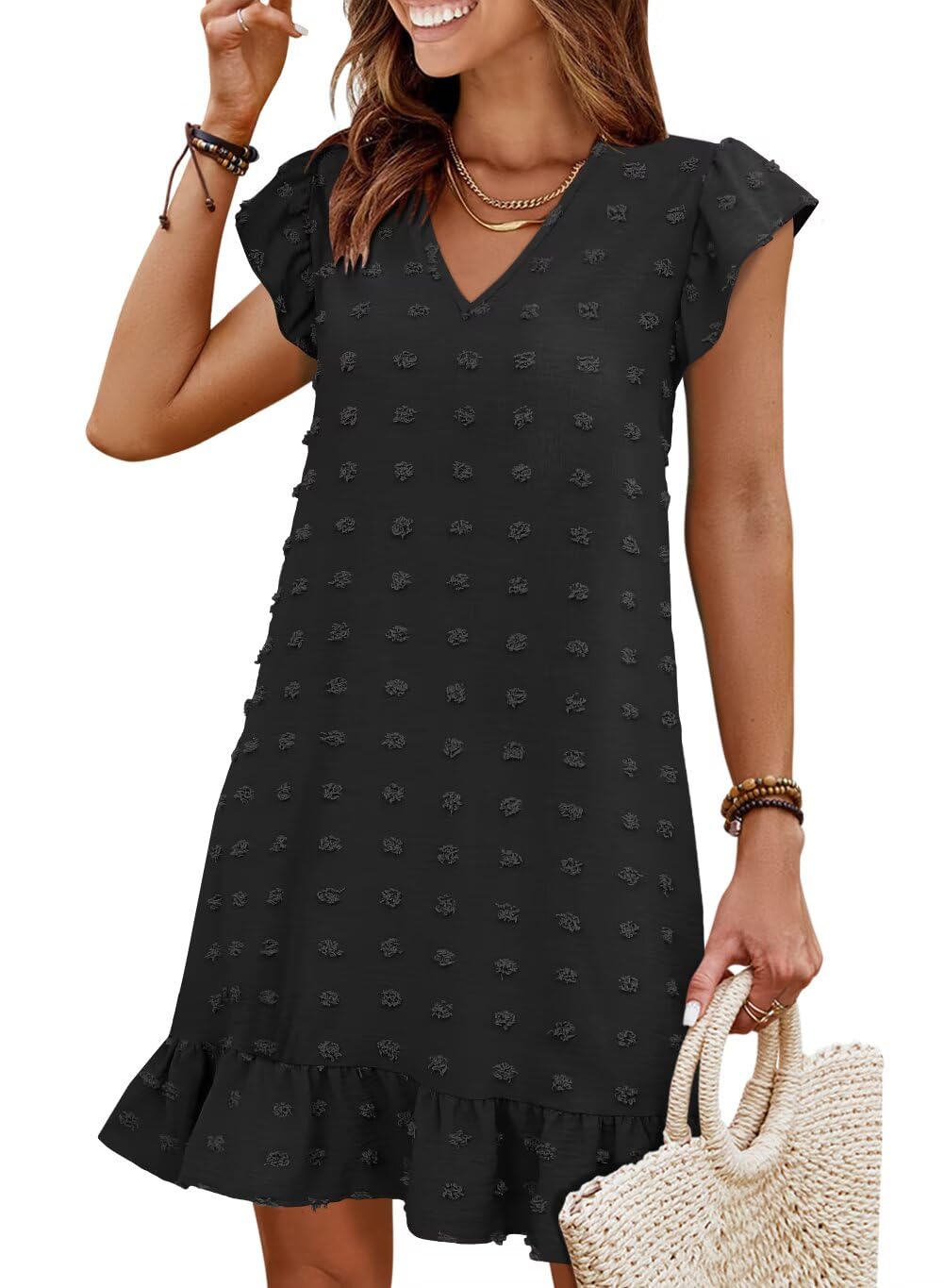 Summer Dresses for Women 2026 Beach Vacation Mini Sundress | Flutter Ruffle Cap Sleeves, V Neck, Ruffle Hem Shift Dress, Casual Loose Fit, Spring Wedding Guest Outfits