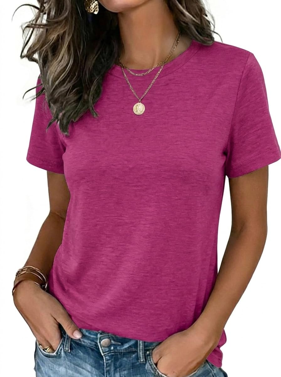 Womens Tshirt Short Sleeve Summer Tops Crewneck Casual Basic Tee Shirts Spring Clothes Trendy Outfit