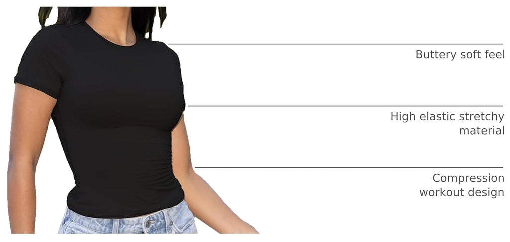 Women Fitted Workout Tops | T Shirts, Short Sleeve, Double Lined, Basic, Y2K, Crew Neck, Buttery Soft,Compression Crop