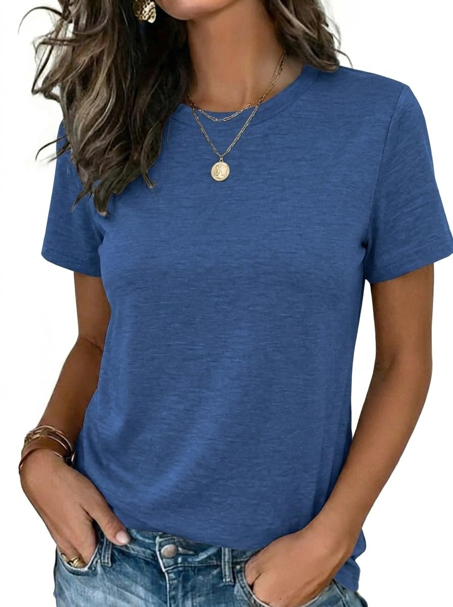 Womens Tshirt Short Sleeve Summer Tops Crewneck Casual Basic Tee Shirts Spring Clothes Trendy Outfit