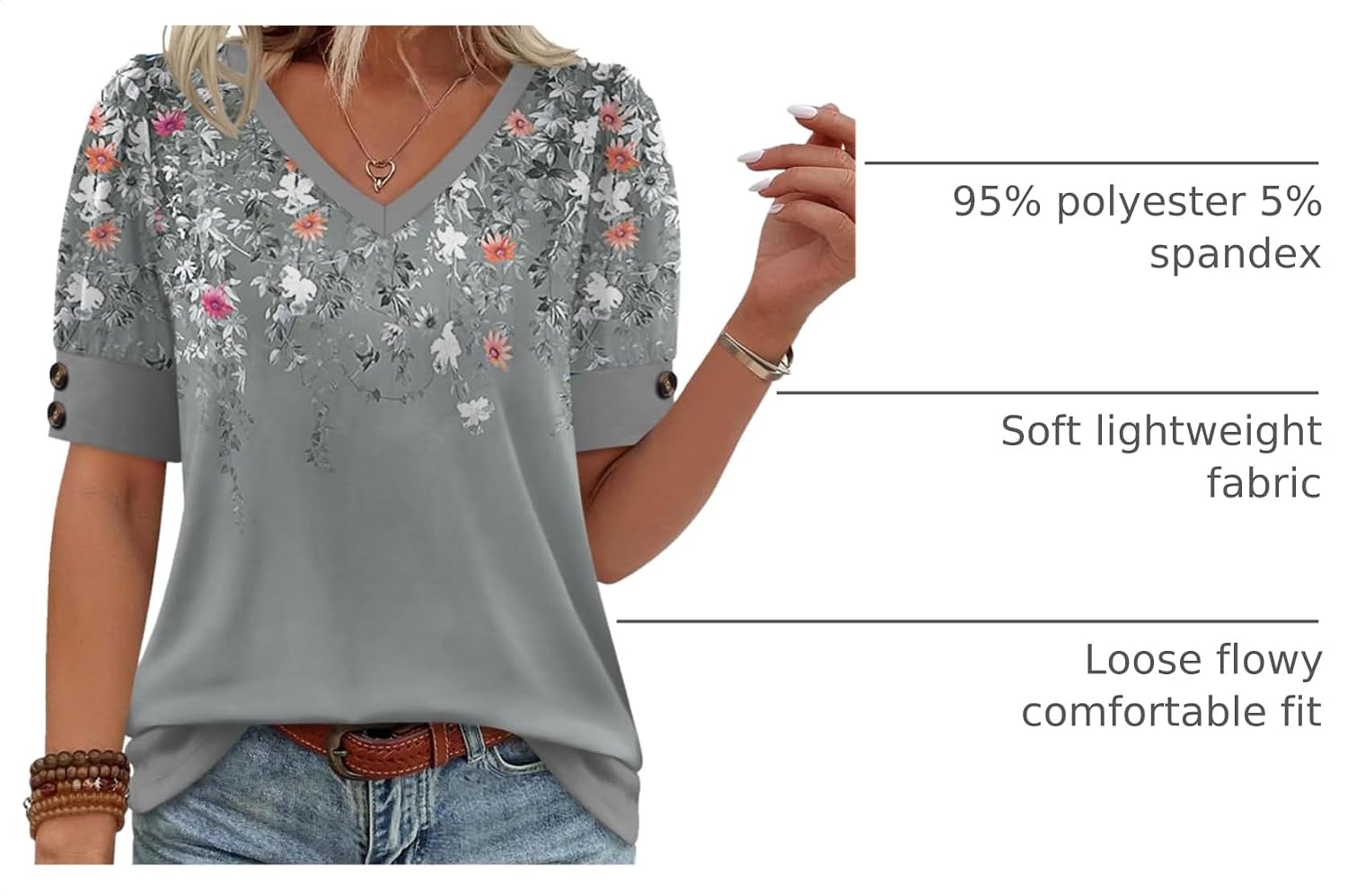 Womens Tops Short Sleeve Shirts Buttons V Neck Spring Fashion Summer Outfits Plus Size Blouses Dressy Casual