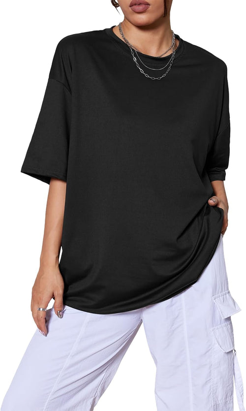 5 Pack Womens Oversized T Shirts Workout Short Sleeve Summer Tops | Loose fit plus size crew neck tee, Baggy, Casual daily summer wear