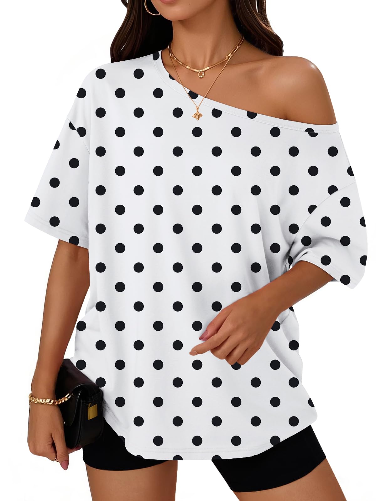 Womens Off the Shoulder Tops Oversized Summer T-Shirts 2026 | Breathable comfort stretch fabric, short sleeve, basic oversized tees, casual workout gym, y2k going out clothes