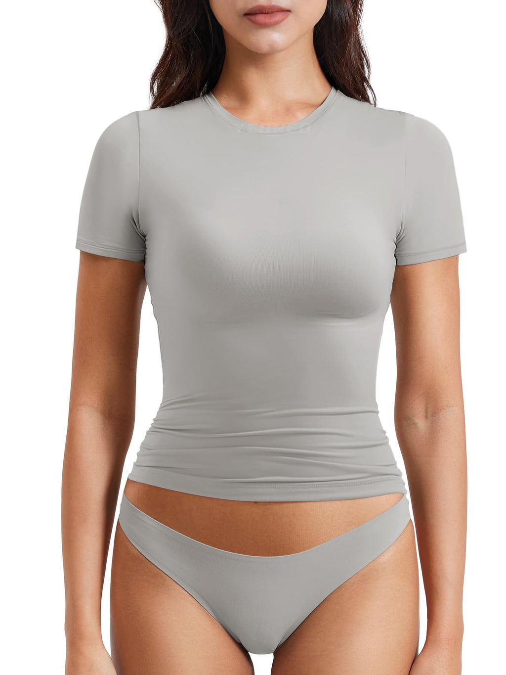 Women Fitted Workout Tops | T Shirts, Short Sleeve, Double Lined, Basic, Y2K, Crew Neck, Buttery Soft,Compression Crop