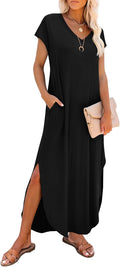 Summer Maxi Dresses for Women Cap Sleeve Long Sundress with Pockets | Casual Tshirt Dress- Vacation Outfits