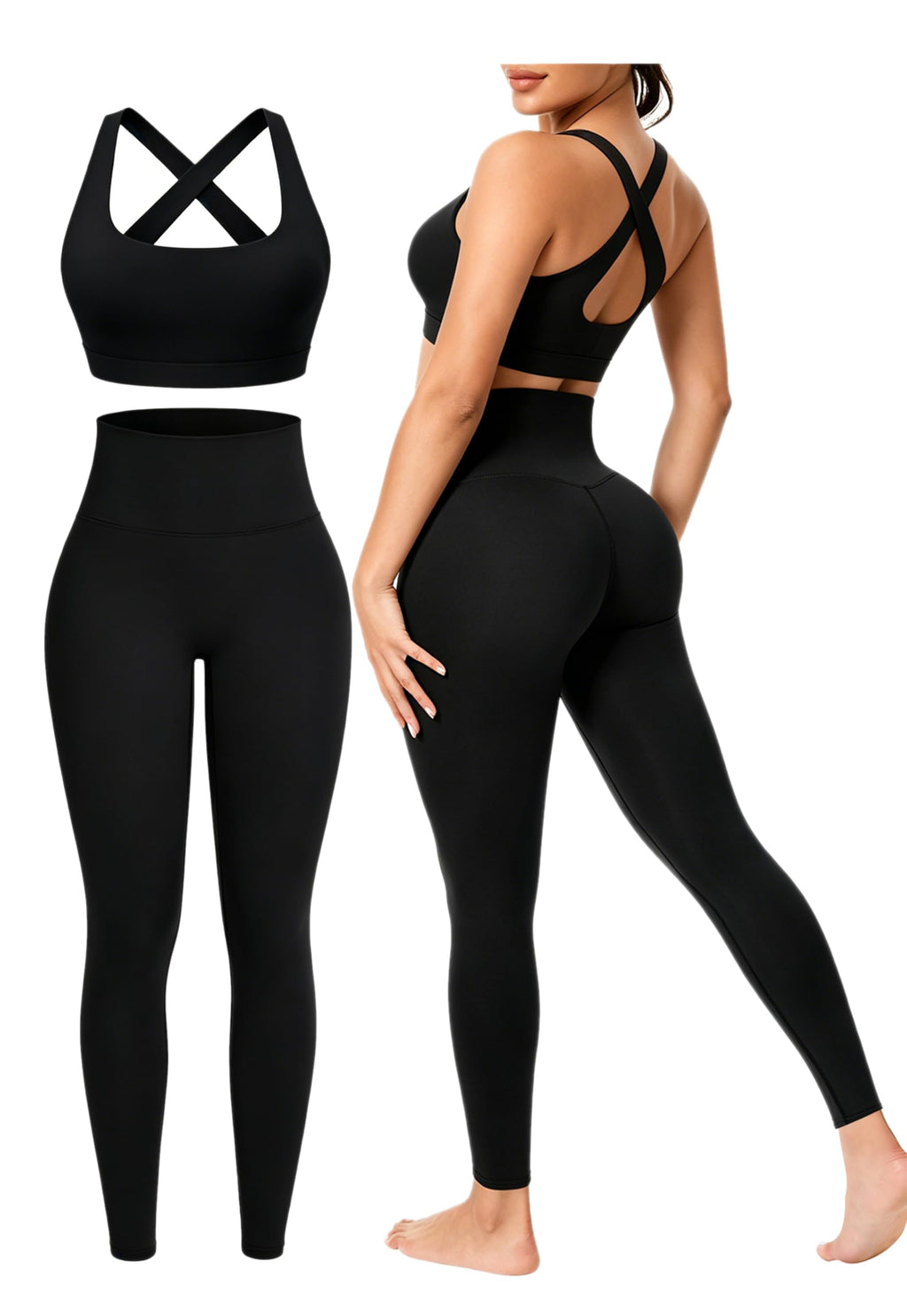 Workout Sets for Women 2 Pieces Seamless Yoga Legging Removable Bra Padding | Two Piece High-Waisted Butter Soft Activewear Plus Size Clothing Deportivo Para Mujer, Sports Supportive Cute Casual Clothes