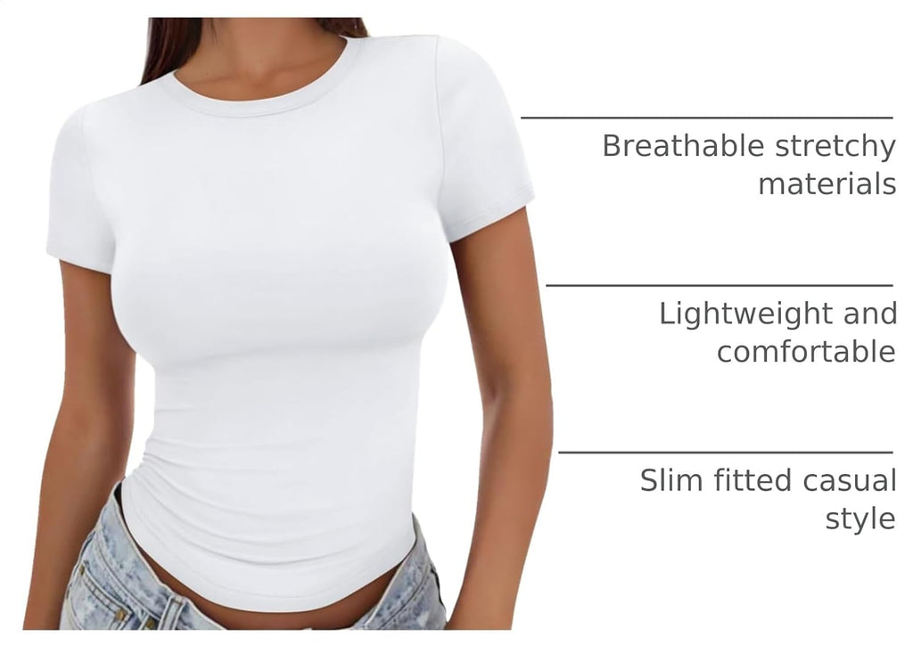Womens Fitted Short Sleeve Shirt Buttery Soft Top Stretchy Tee | Crewneck Crop, Basic T, Workout Gym Outfits, Cute Summer, Y2k Going Out, Fashion Clothing, Compression Streetwear