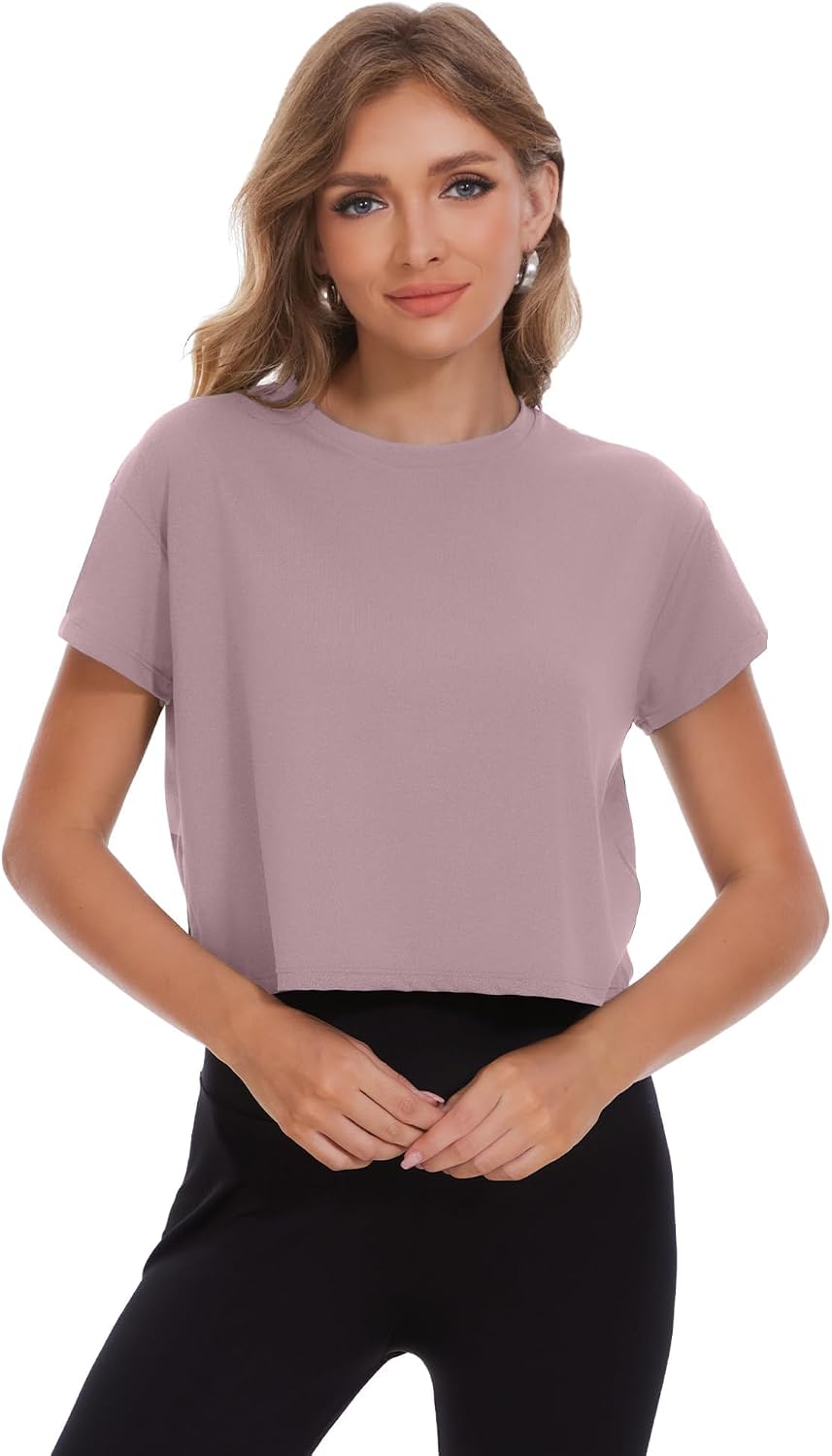 4/6 Pack Women's Crop Top Short Sleeve Athletic Workout Loose Fit | Sports, Exercise, Yoga, Running, Hiking, Gym, Boxy, Baggy, Casual, Tees, Activewear, Cropped, T-Shirts