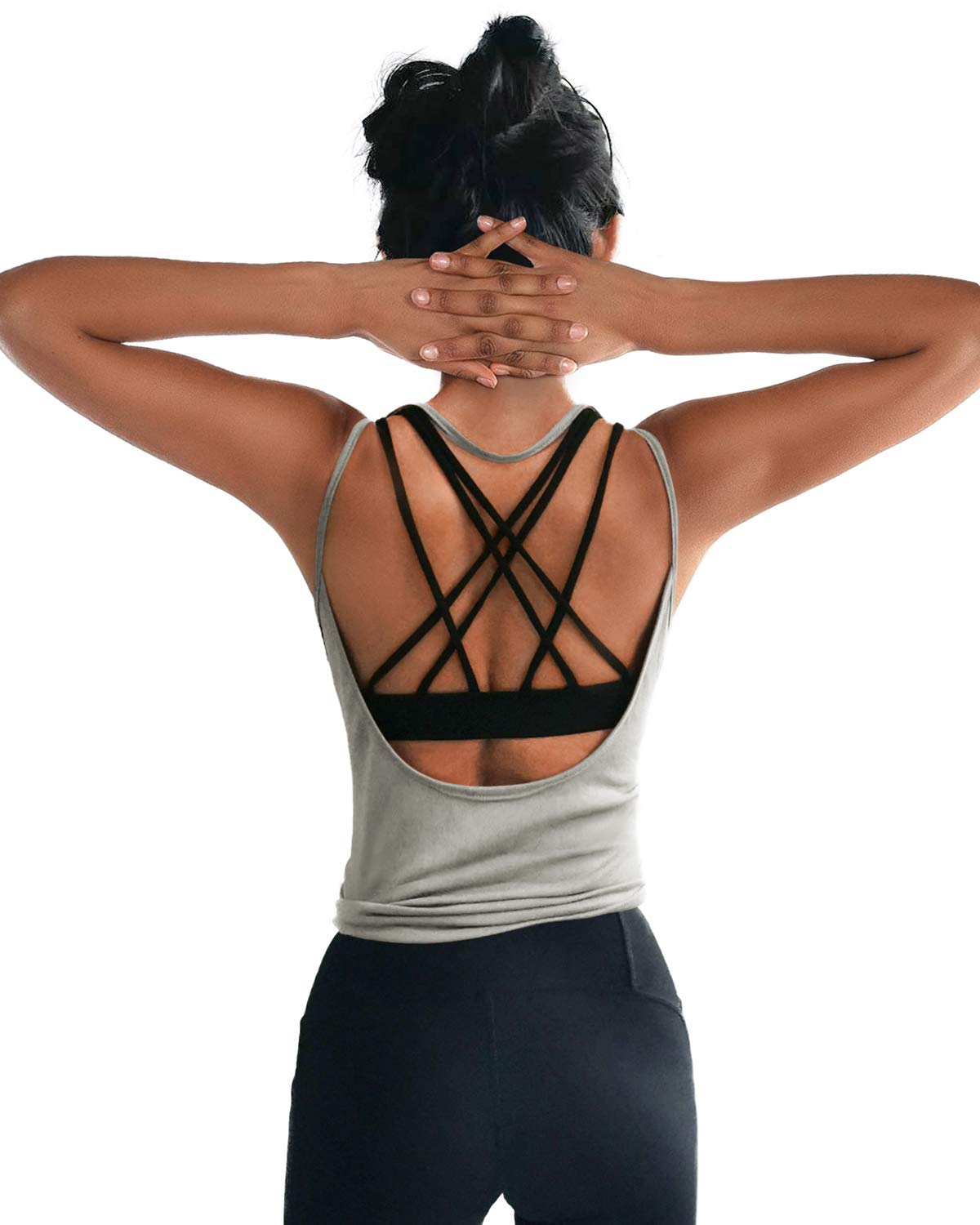 Womens Summer Workout Tops Sexy Backless Yoga Shirts Open Back Activewear Running Sports Gym Tank Tops