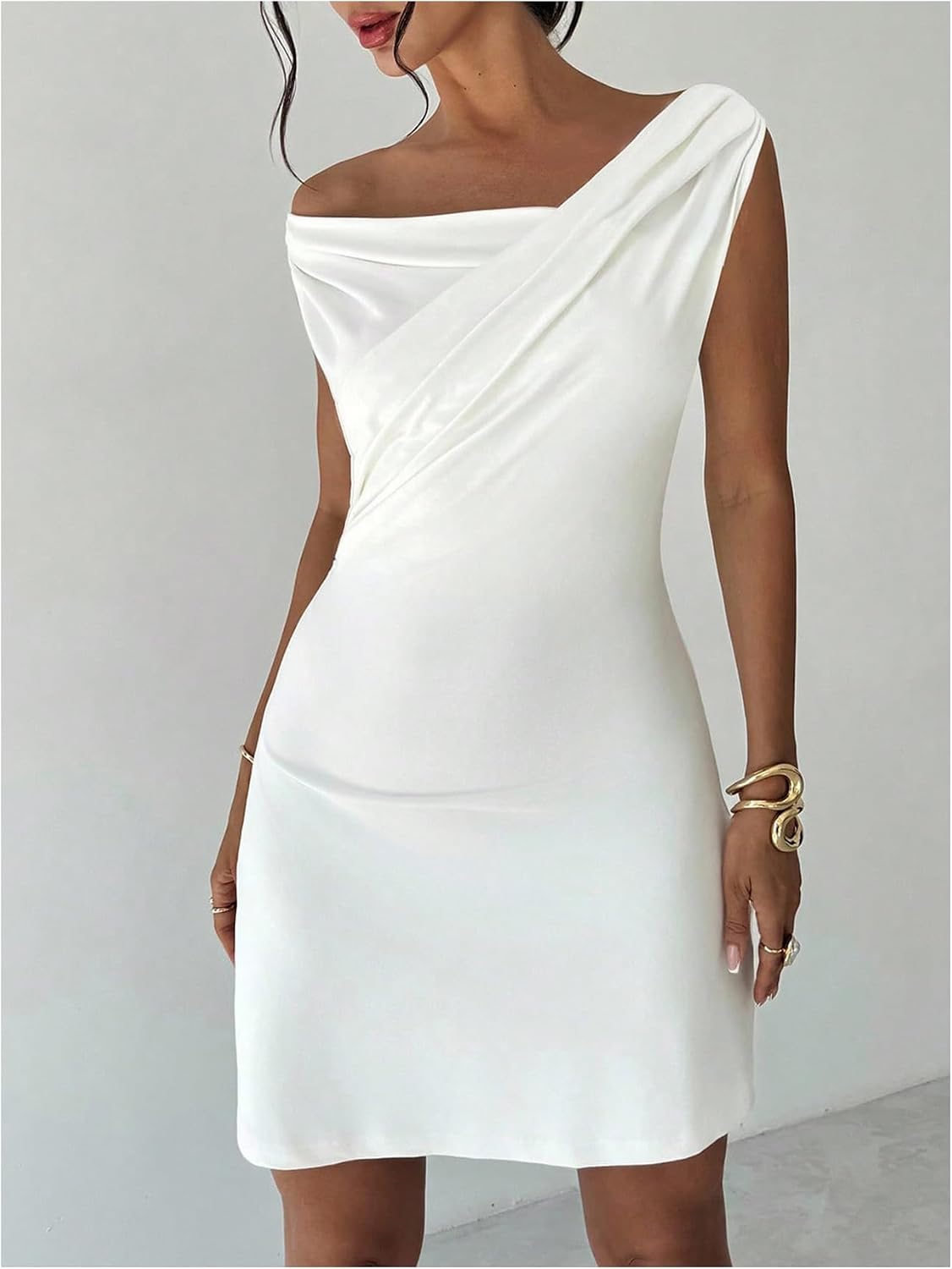 Women's Off The Shoulder Mini Dress Birthday Cocktail Dress | Wedding Guest Mini Dress, Sexy Sleeveless Ruched Bodycon Pencil, Elegant Party Prom Formal Outfits
