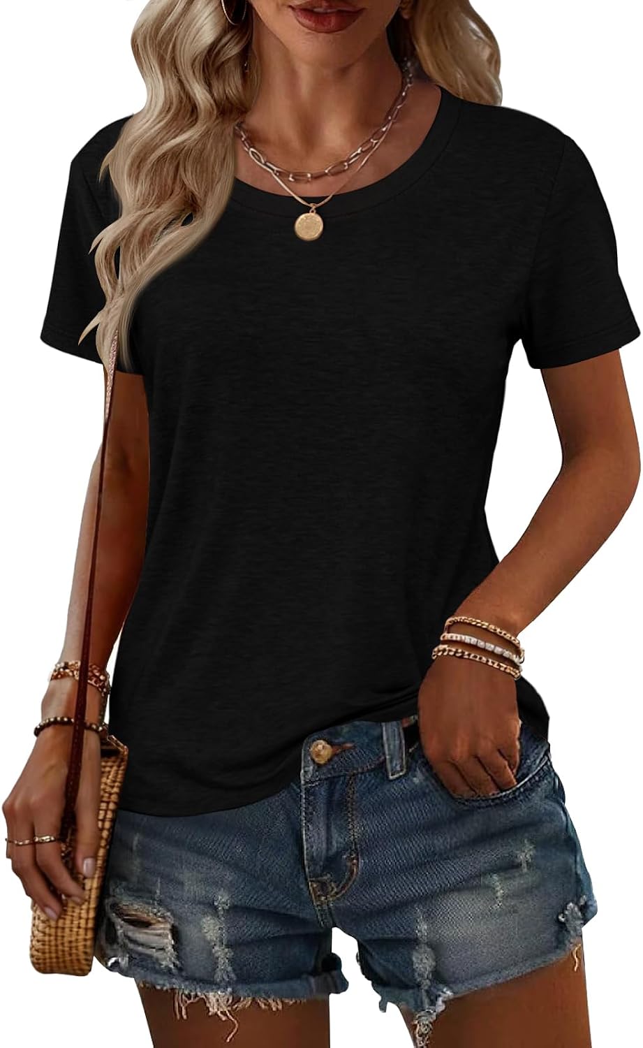 2PCS Women Short Sleeve T Shirts Crew Neck Solid Soft Basic Tee Casual Loose Fit Lightweight Summer Tops Clothes 2026