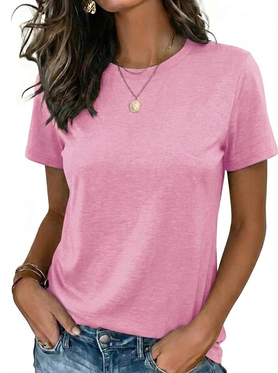 Womens Tshirt Short Sleeve Summer Tops Crewneck Casual Basic Tee Shirts Spring Clothes Trendy Outfit