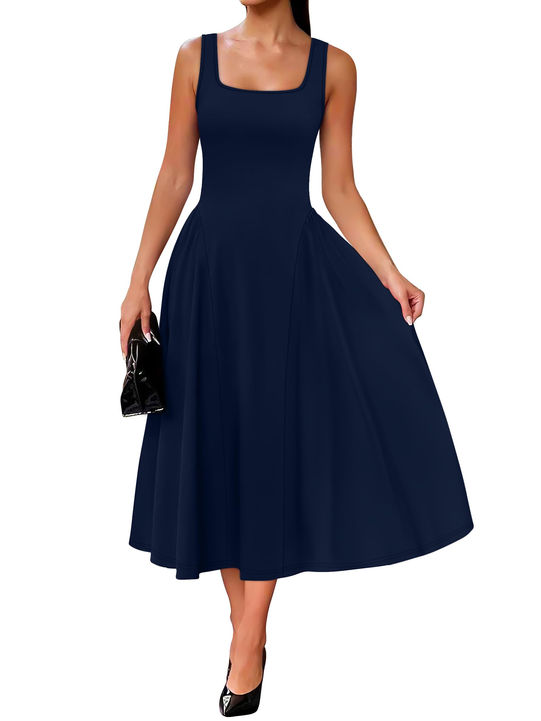 Summer Dresses for Women Square Neck Corset A Line Maxi Dress Ruffle Ruched Waist Flowy Outfits