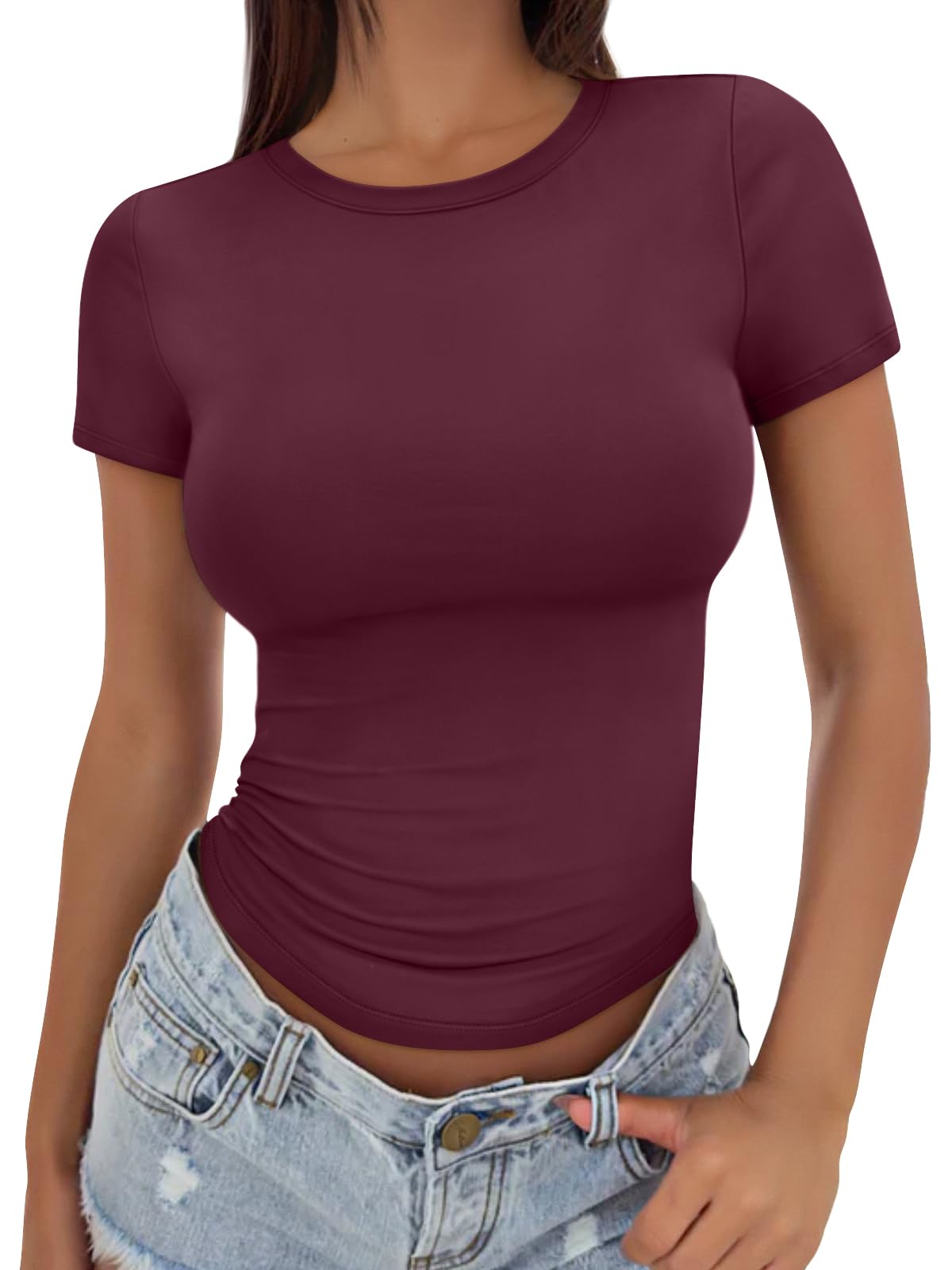 Womens Fitted Short Sleeve Shirt Buttery Soft Top Stretchy Tee | Crewneck Crop, Basic T, Workout Gym Outfits, Cute Summer, Y2k Going Out, Fashion Clothing, Compression Streetwear