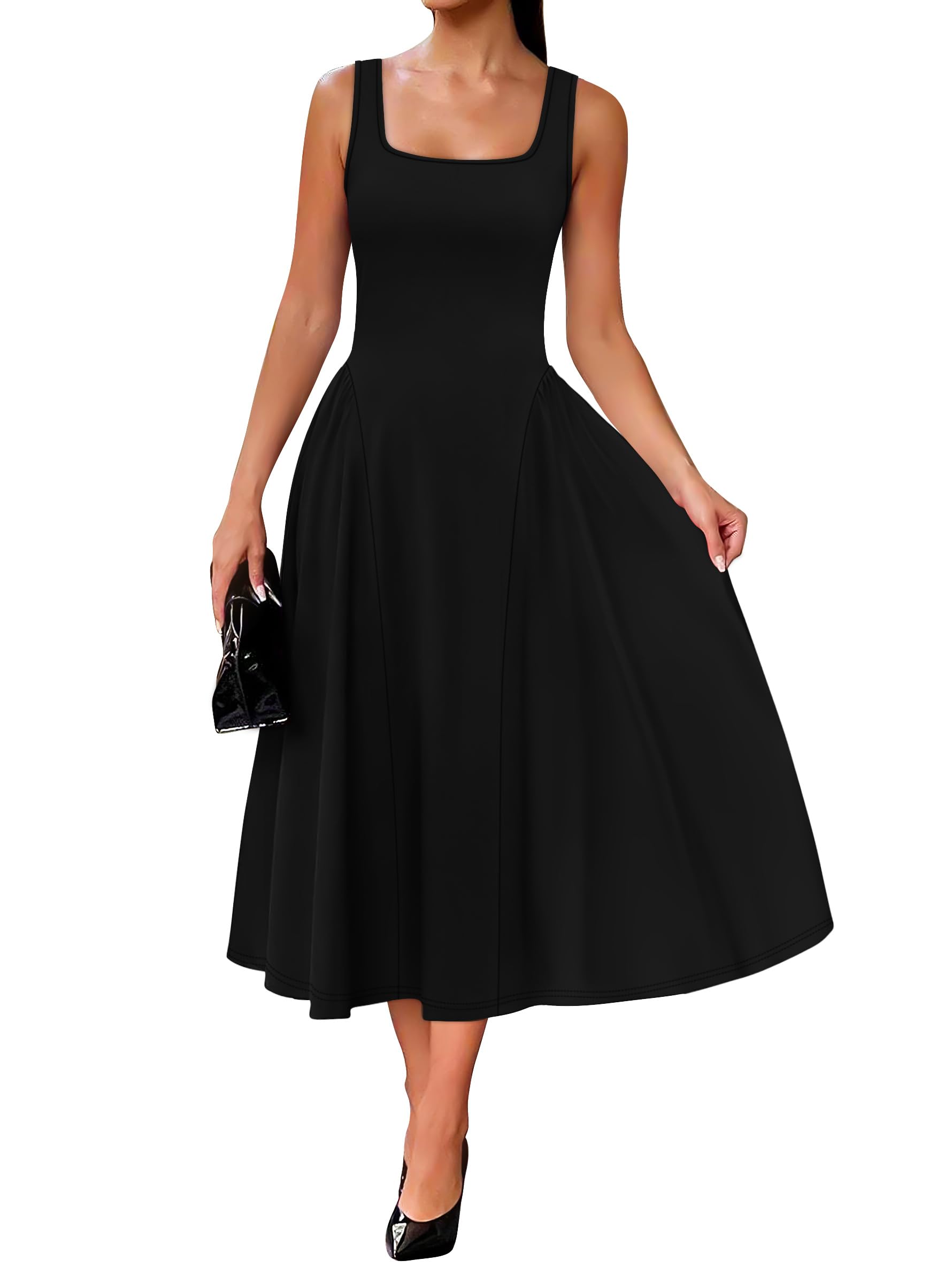 Summer Dresses for Women Square Neck Corset A Line Maxi Dress Ruffle Ruched Waist Flowy Outfits