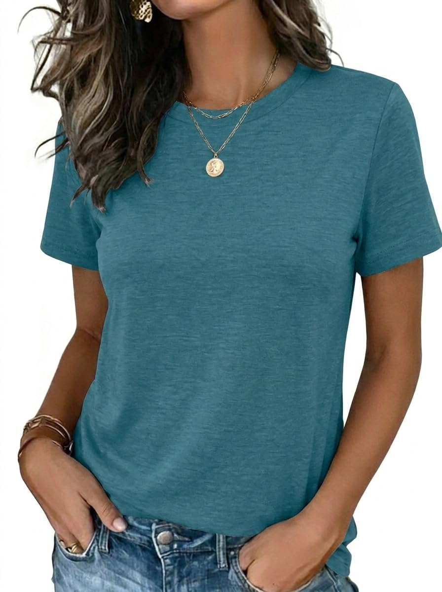 Womens Tshirt Short Sleeve Summer Tops Crewneck Casual Basic Tee Shirts Spring Clothes Trendy Outfit