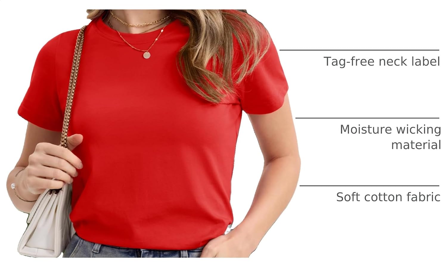 Women's T Shirts Cotton Short Sleeve Shirts Crew-Neck Summer Tops Classic-Fit Tees Breathable Casual Clothes