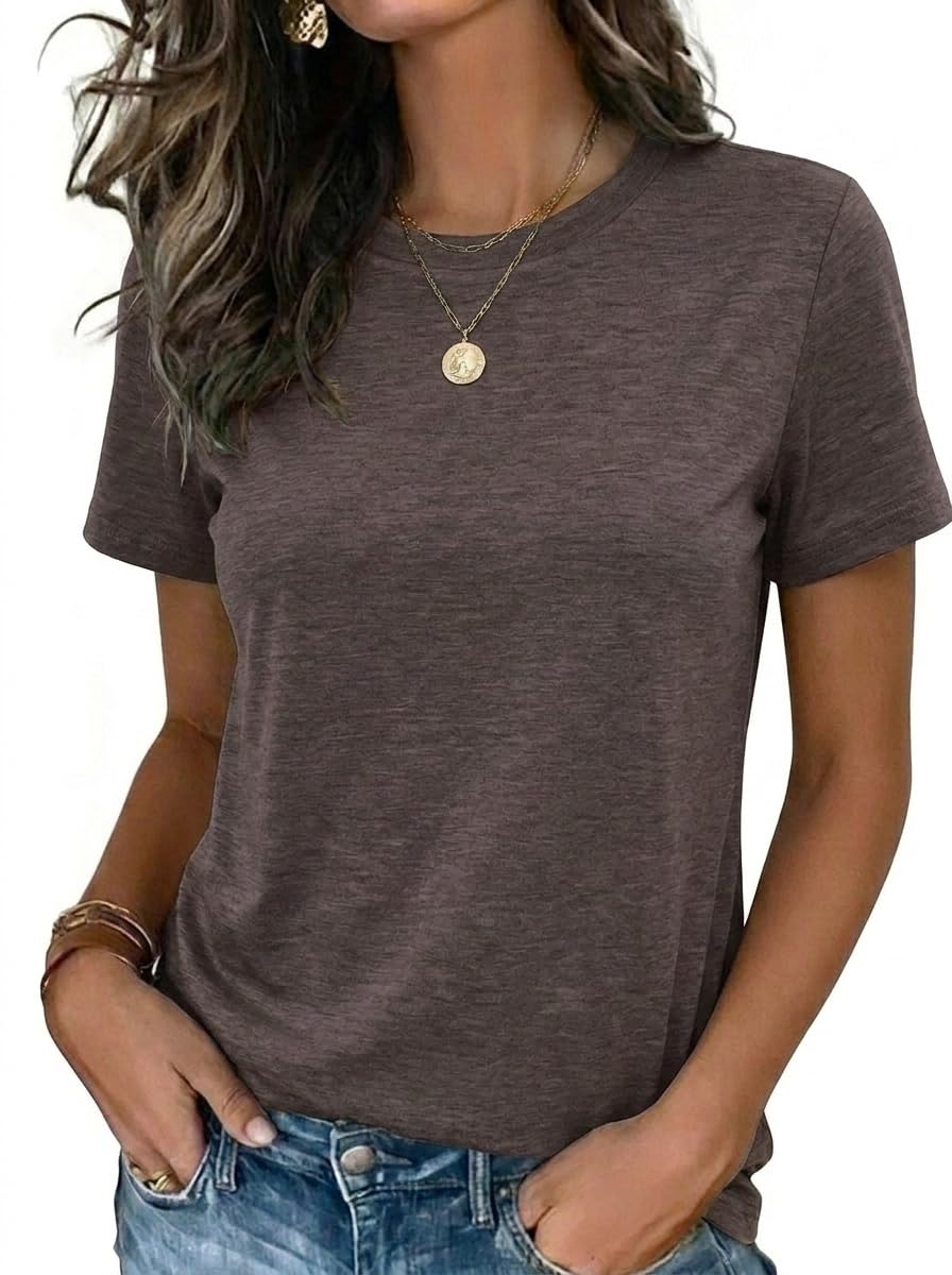 Womens Tshirt Short Sleeve Summer Tops Crewneck Casual Basic Tee Shirts Spring Clothes Trendy Outfit