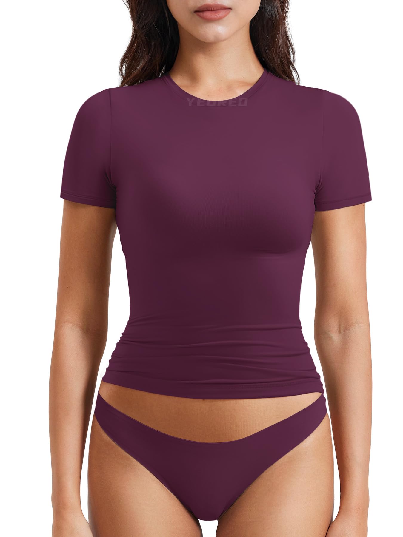 Women Fitted Workout Tops | T Shirts, Short Sleeve, Double Lined, Basic, Y2K, Crew Neck, Buttery Soft,Compression Crop