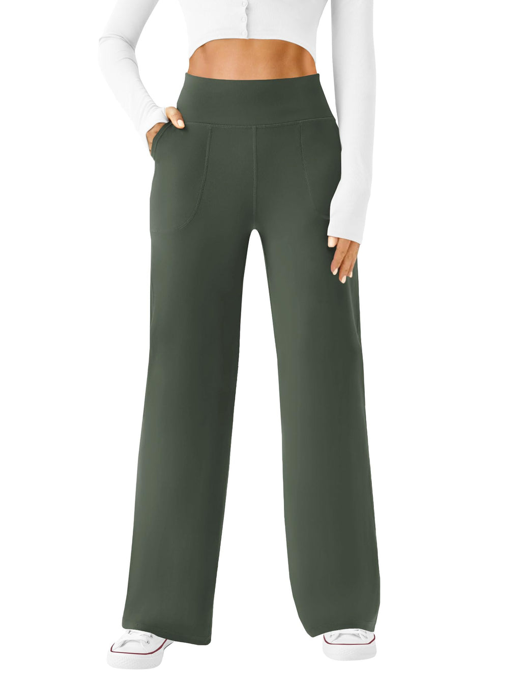 Womens Wide Leg Yoga Pants High Waist Casual Trousers with Pockets | Soft Stretchy Fabric, Two Pockets, Straight leg, Loose Dress Pants, Comfy Lounge Sweatpants for Yoga, Work, Travel, Workout
