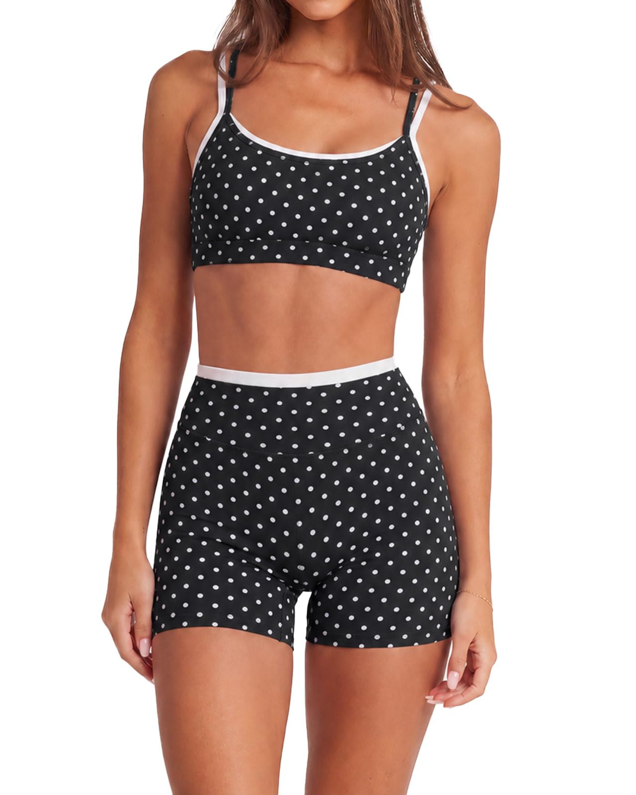 2 Piece Workout Sets Layered Sports Bra Yoga Gym Biker Shorts