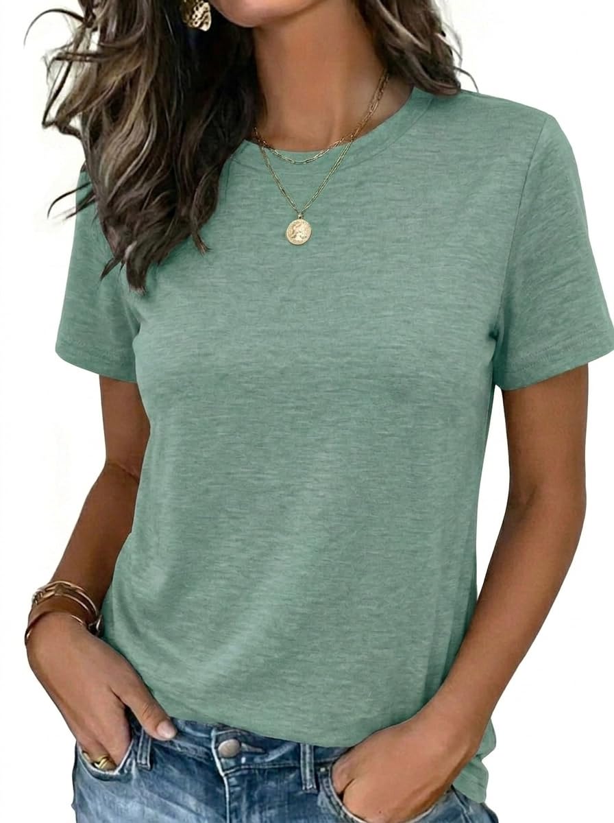 Womens Tshirt Short Sleeve Summer Tops Crewneck Casual Basic Tee Shirts Spring Clothes Trendy Outfit