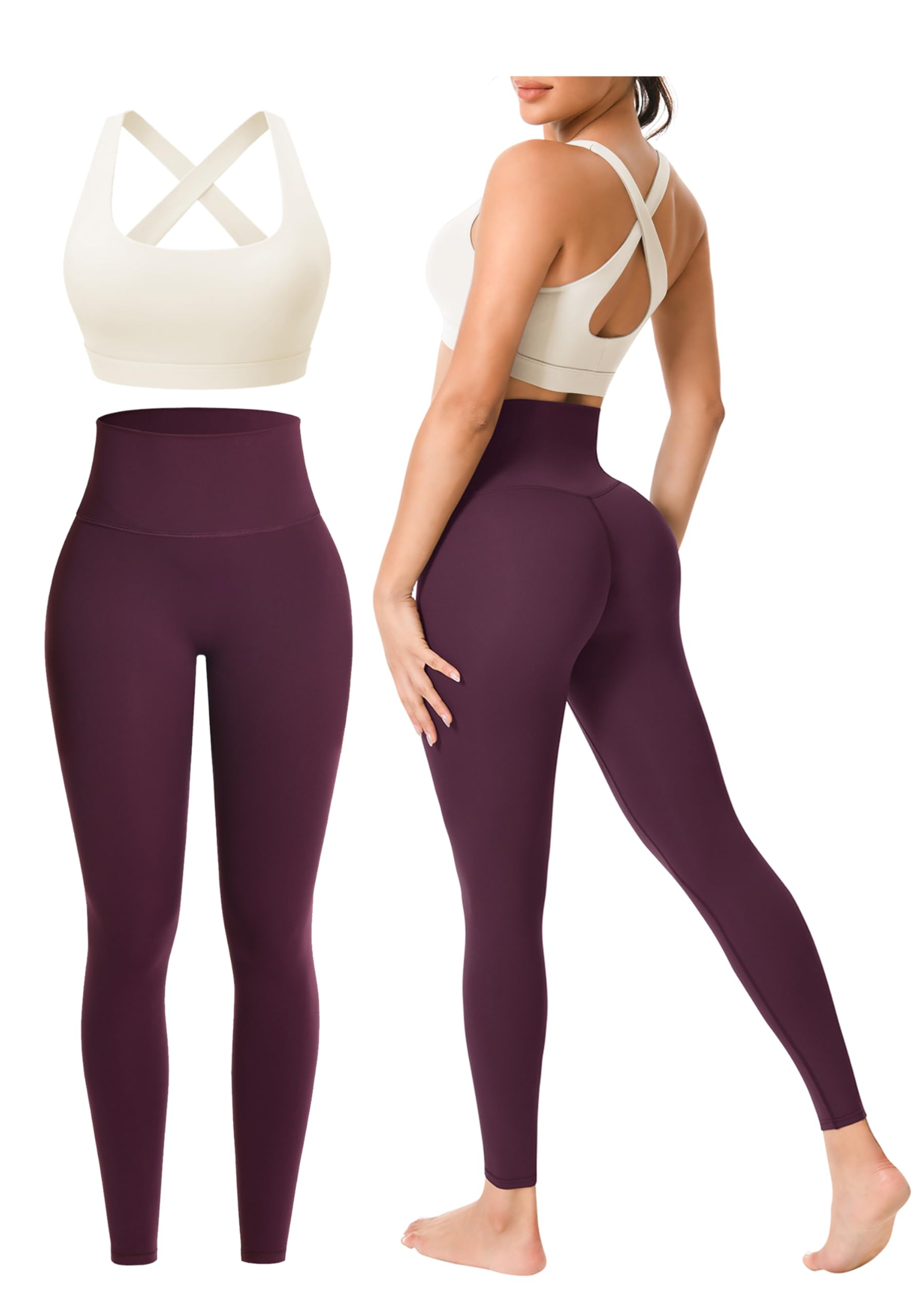 Workout Sets for Women 2 Pieces Seamless Yoga Legging Removable Bra Padding | Two Piece High-Waisted Butter Soft Activewear Plus Size Clothing Deportivo Para Mujer, Sports Supportive Cute Casual Clothes