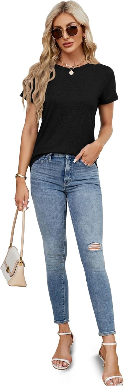 2PCS Women Short Sleeve T Shirts Crew Neck Solid Soft Basic Tee Casual Loose Fit Lightweight Summer Tops Clothes 2026