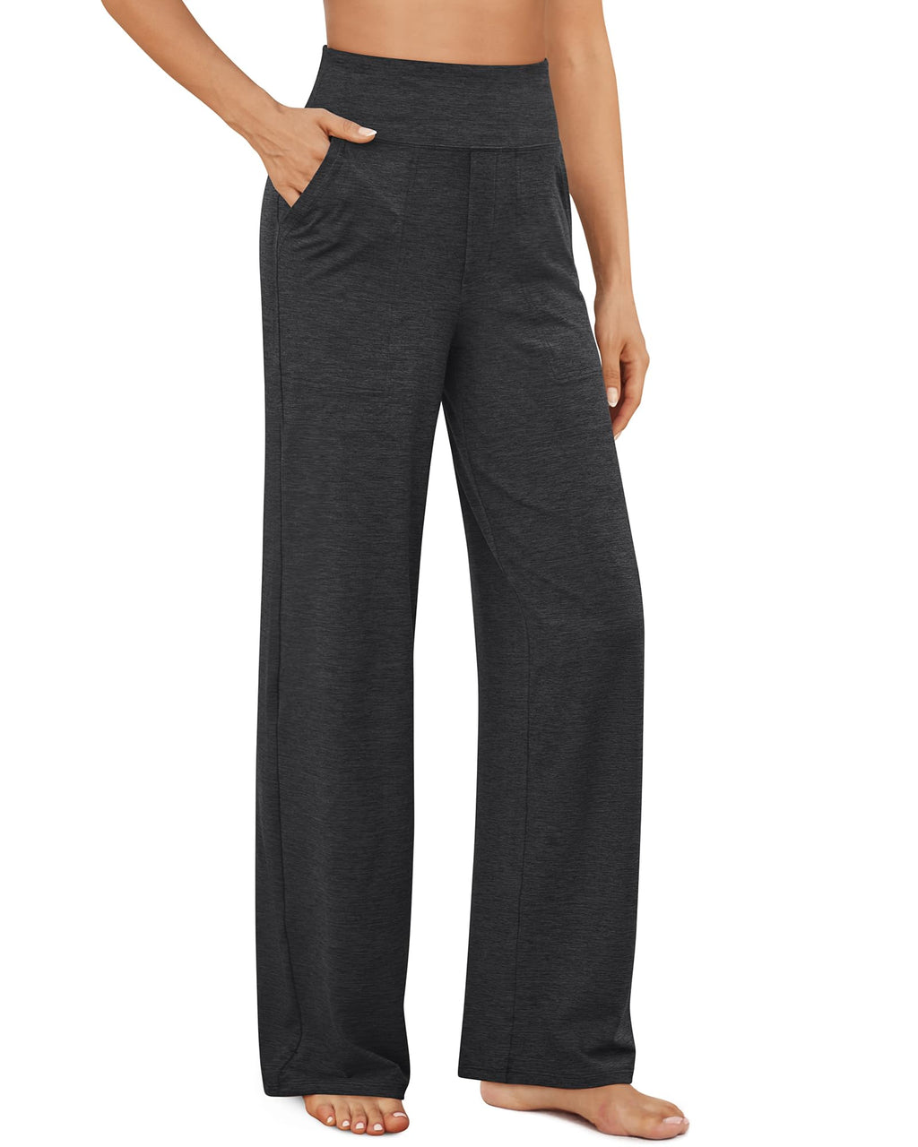 Yoga Pants for Women Wide Leg Pants with Pockets High Waisted | Moisture Wicking, Soft Comfortable Feel, 4-Way Stretch, Faux Fly, Faux Back Pockets, Yoga, Work & Casual Wear