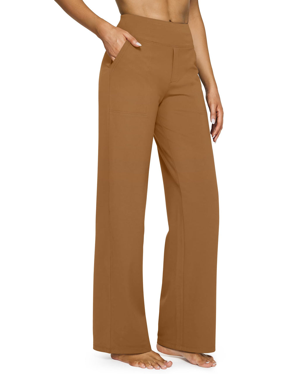 Yoga Pants for Women Wide Leg Pants with Pockets High Waisted | Moisture Wicking, Soft Comfortable Feel, 4-Way Stretch, Faux Fly, Faux Back Pockets, Yoga, Work & Casual Wear