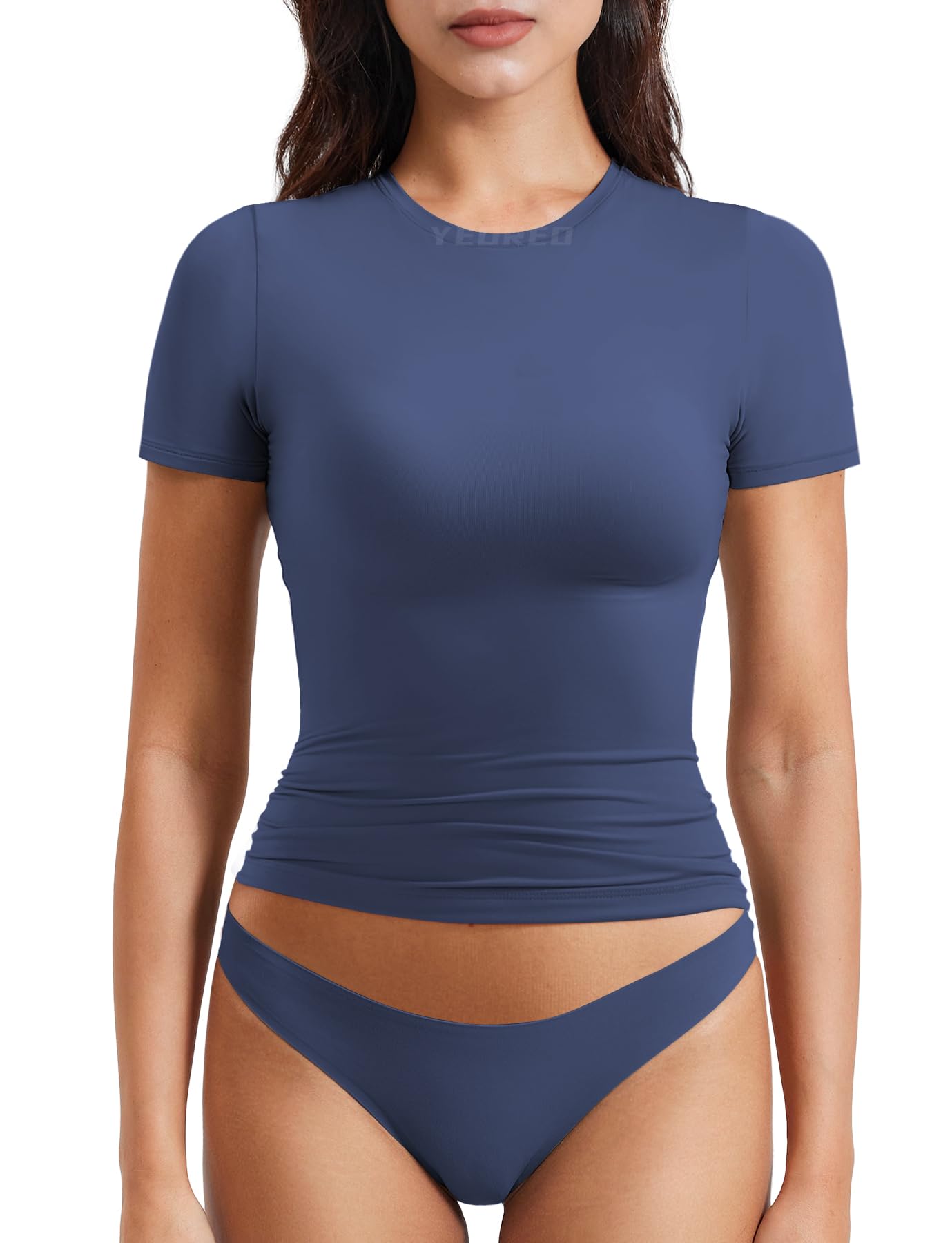 Women Fitted Workout Tops | T Shirts, Short Sleeve, Double Lined, Basic, Y2K, Crew Neck, Buttery Soft,Compression Crop