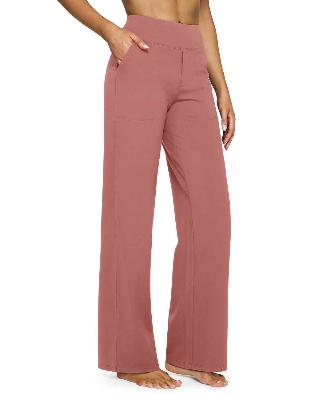 Yoga Pants for Women Wide Leg Pants with Pockets High Waisted | Moisture Wicking, Soft Comfortable Feel, 4-Way Stretch, Faux Fly, Faux Back Pockets, Yoga, Work & Casual Wear
