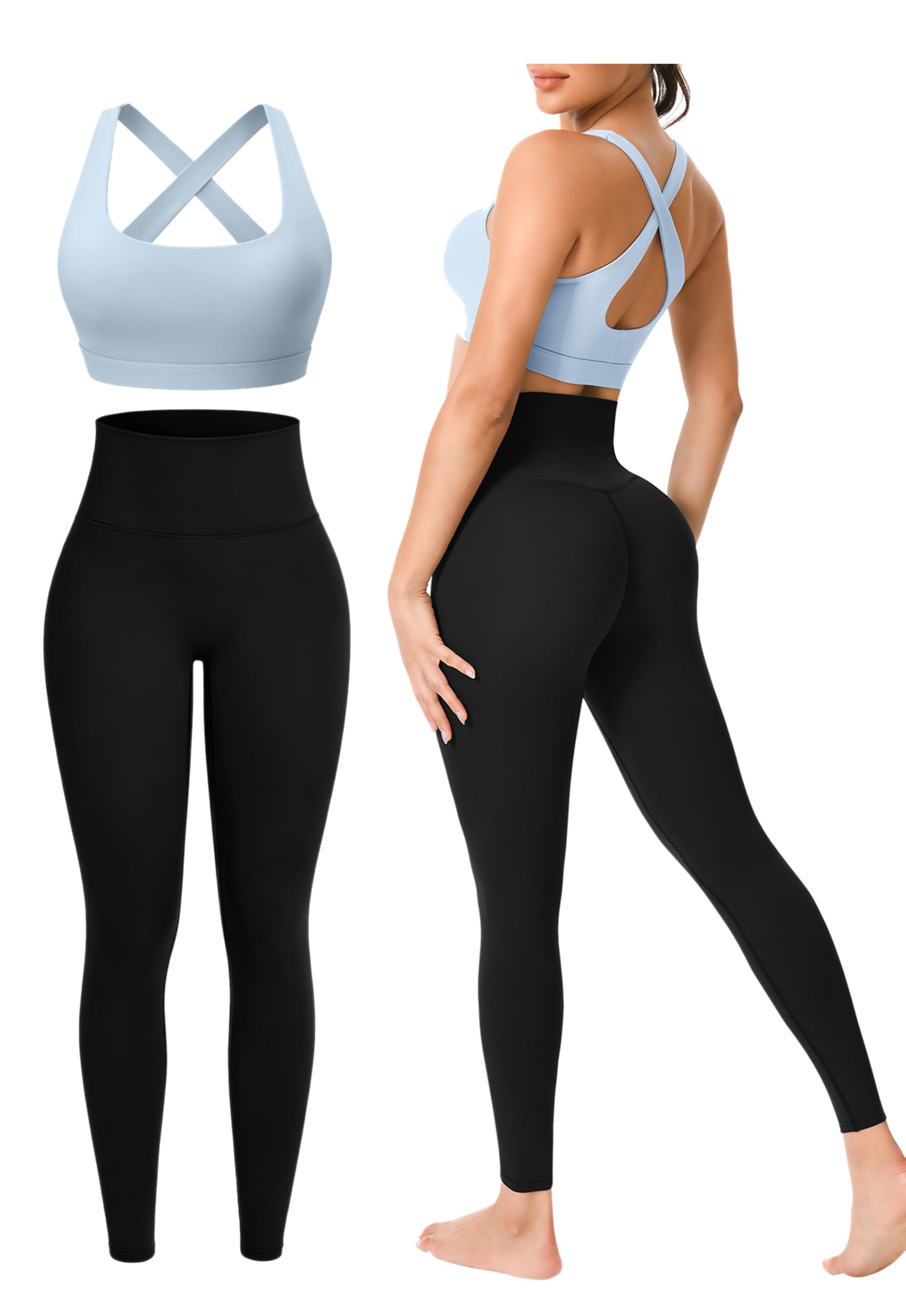 Workout Sets for Women 2 Pieces Seamless Yoga Legging Removable Bra Padding | Two Piece High-Waisted Butter Soft Activewear Plus Size Clothing Deportivo Para Mujer, Sports Supportive Cute Casual Clothes